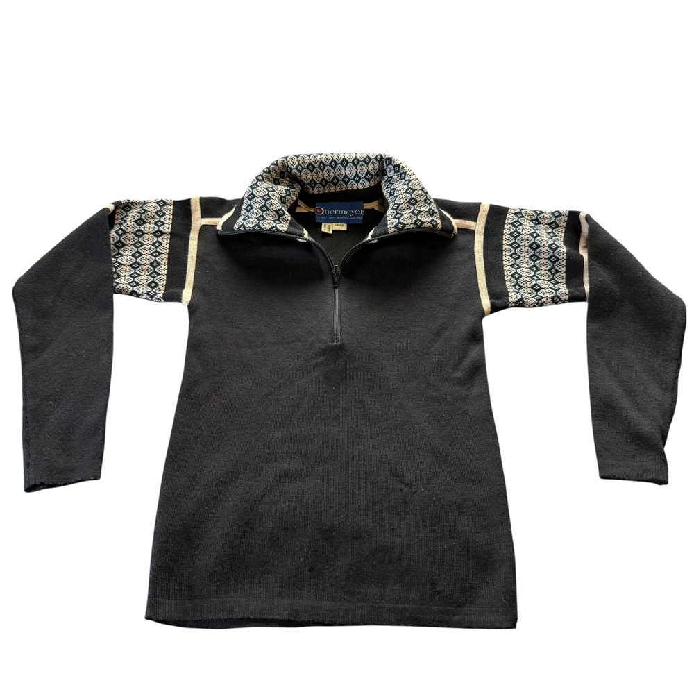 Obermeyer Sweater Women S Black Good Vintage Wool Nordic Quarter Zip Ski